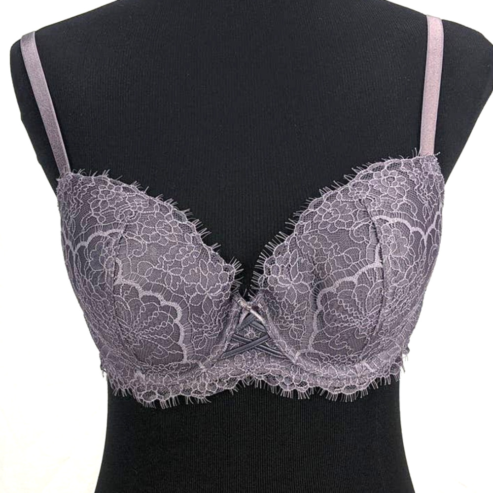 Victoria's Secret Dream Angels lined demi bra 36C Gray lace underwire